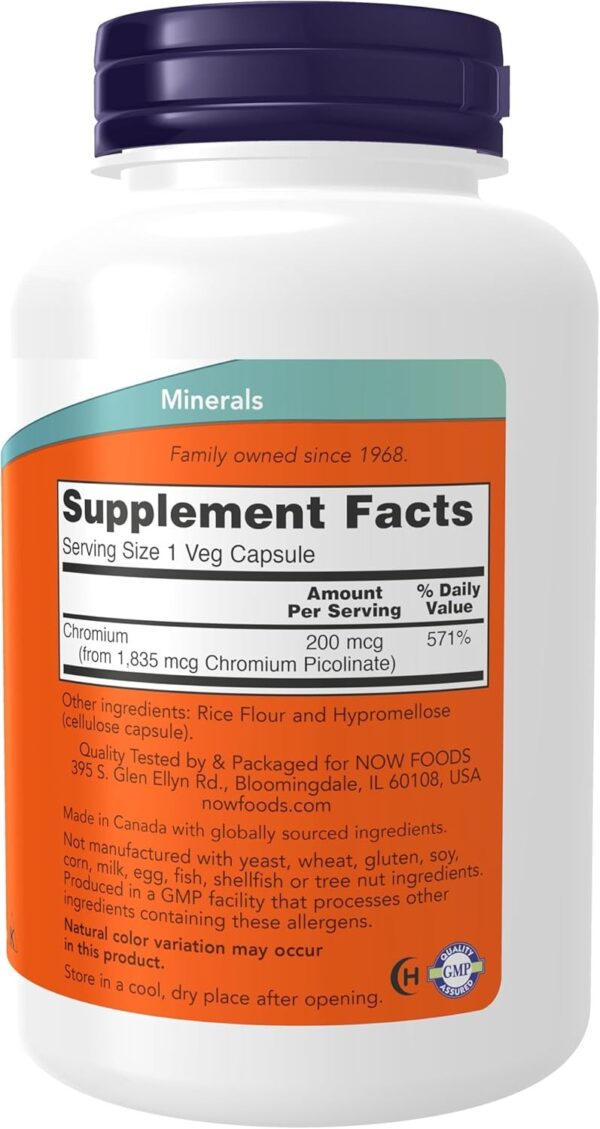 Now Chromium Picolinate (200 mcg) – 250 Veg Capsules - Image 2