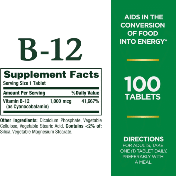 Nature's Bounty Vitamin B12 1000mcg - 100 Tablets - Image 2