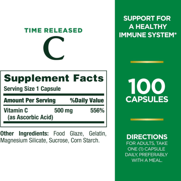 Nature's Bounty Vitamin C 500mg - 100 Capsules - Image 3